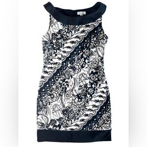 Dress Barn Sleeveless Black & White Floral Paisley Classy Dress Midi Size 12